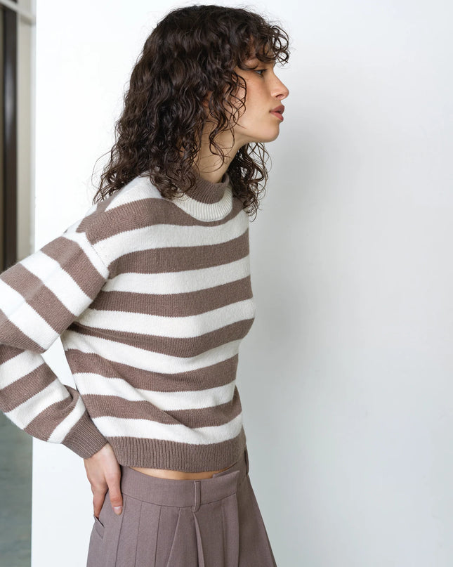 Larisa Knit Long Sleeve Jumper - Taupe/Porcelain