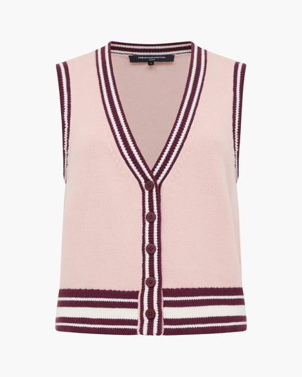 Junie Knit Button Through Vest - Berry Red/Powder Pink
