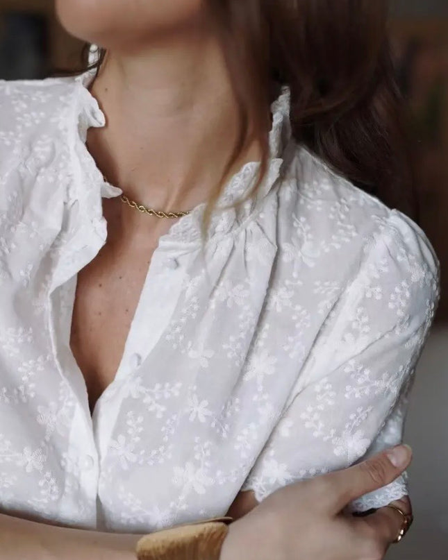 Annabel Eyelet Embroidered Cotton Blouse - White