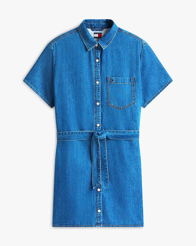 Chambray Belted Mini Shirt Dress