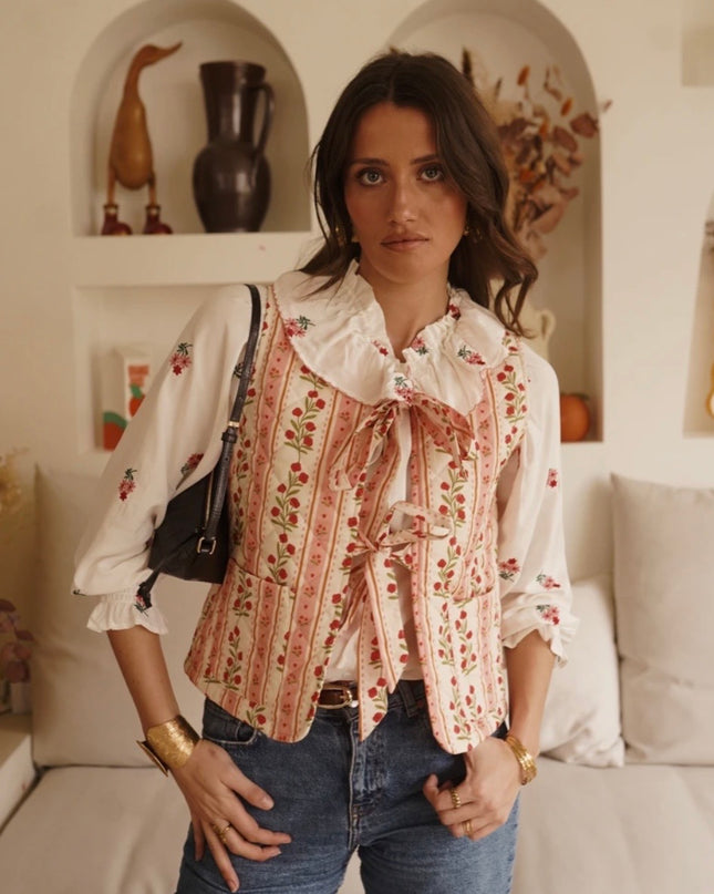 Susie Floral Quilted Tie Front Gilet