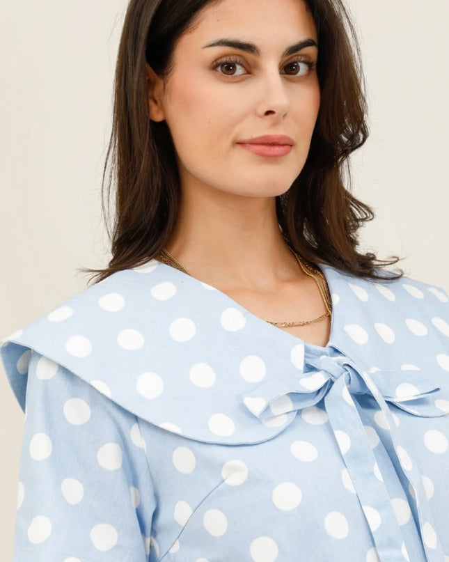 Lana Retro Polka Dot Sailor Dress - Blue