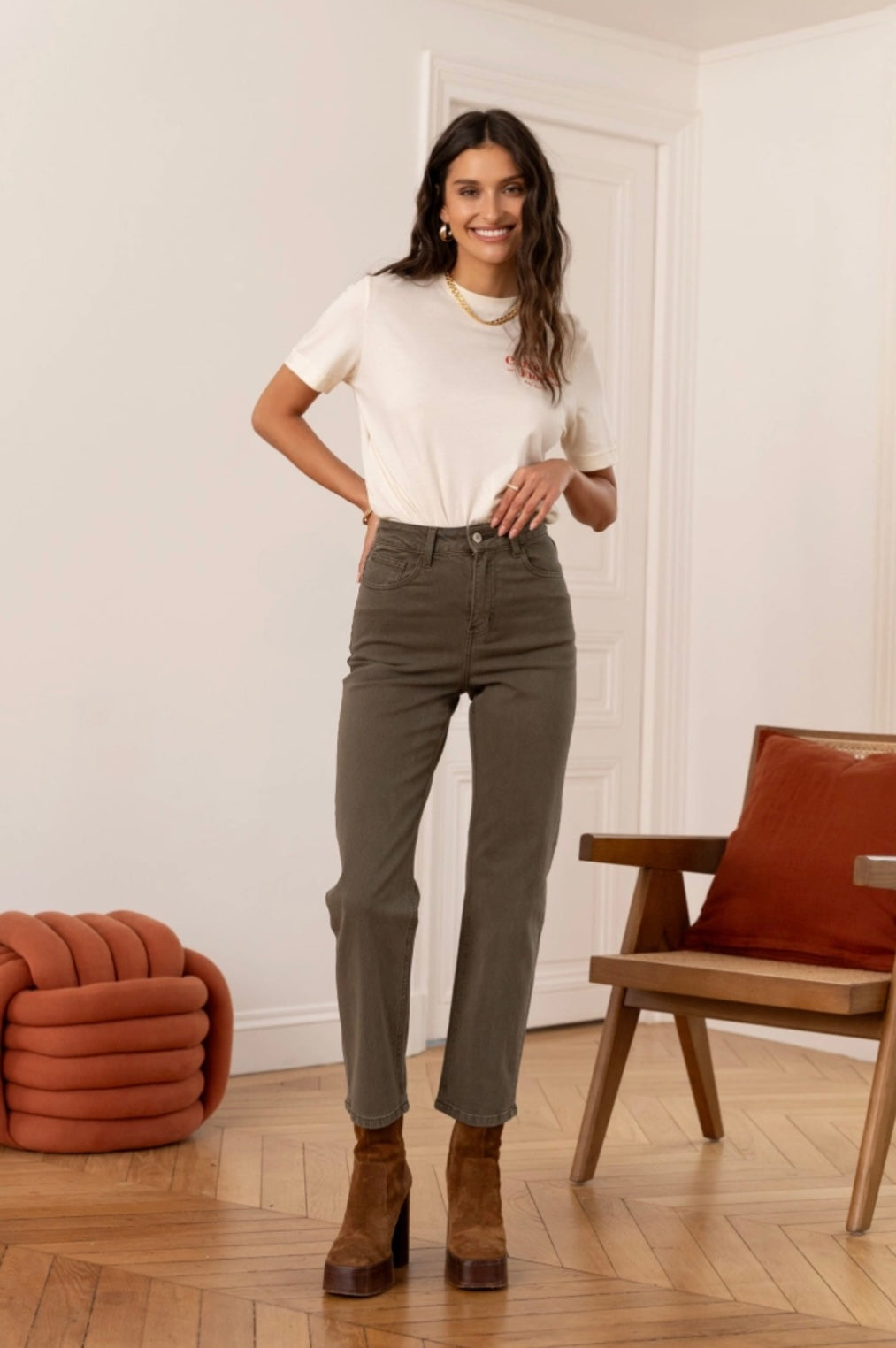 Solange Straight Leg Jean - Khaki
