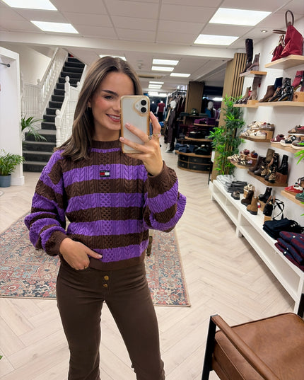 Tommy Jeans Cable Knit Sweater - Purple/Coffee