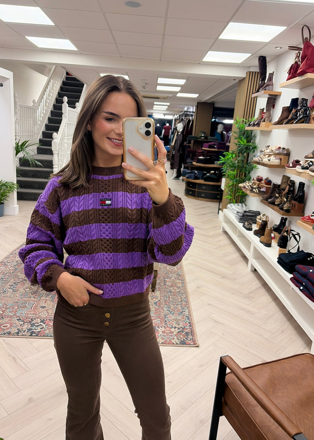 Tommy Jeans Cable Knit Sweater - Purple/Coffee