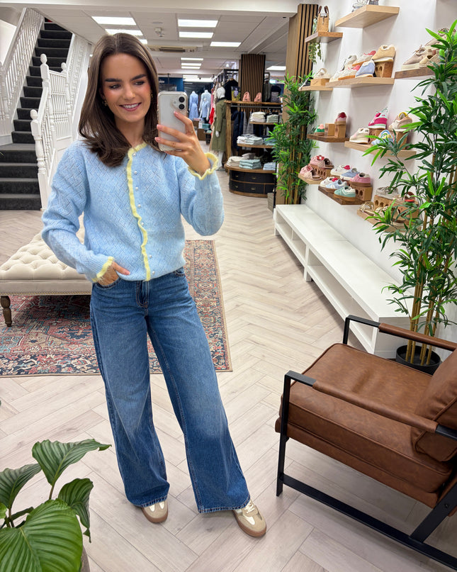 Lilly Cardigan with Scalloped Collar - Sky Blue