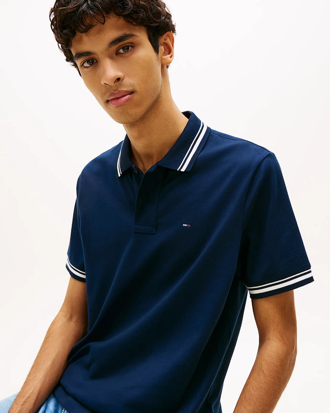 Tommy Flag Regular Fit Tipped Polo Shirt - Dark Blue