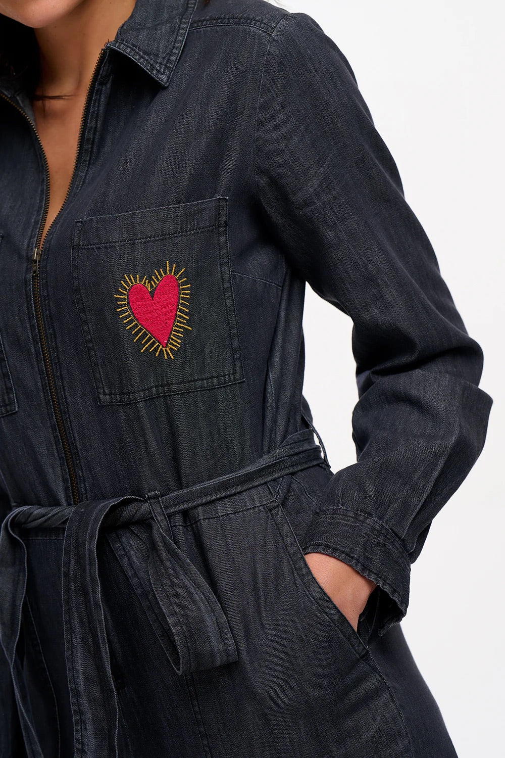 Sugarhill Brighton - Anwen Boilersuit - Washed Black, Heart Burst