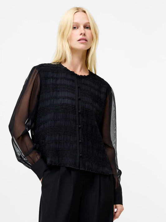 Canary Pleated Long Sleeve Shirt - Black