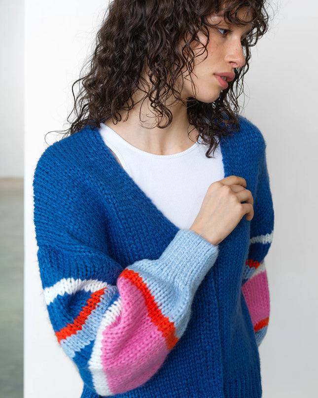 Monroe Coloured Sleeve Cardigan - Azure Blue Multi