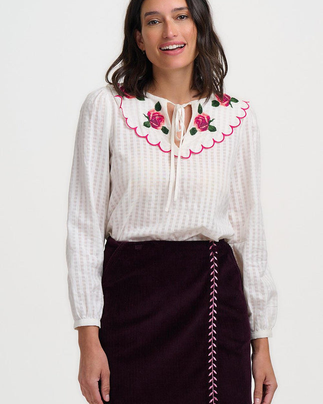 Nessy Scallop Collar Blouse - Off White, Blooming Roses