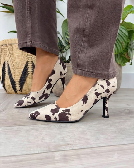 XTI Ladies Suede Heels - Cowprint