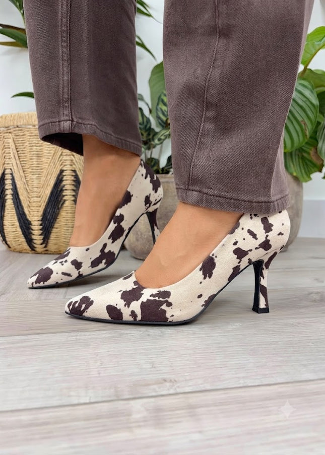 XTI Ladies Suede Heels - Cowprint