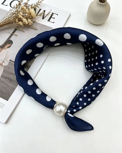 Magnetic Pearl Scarf - Navy Polka Dot