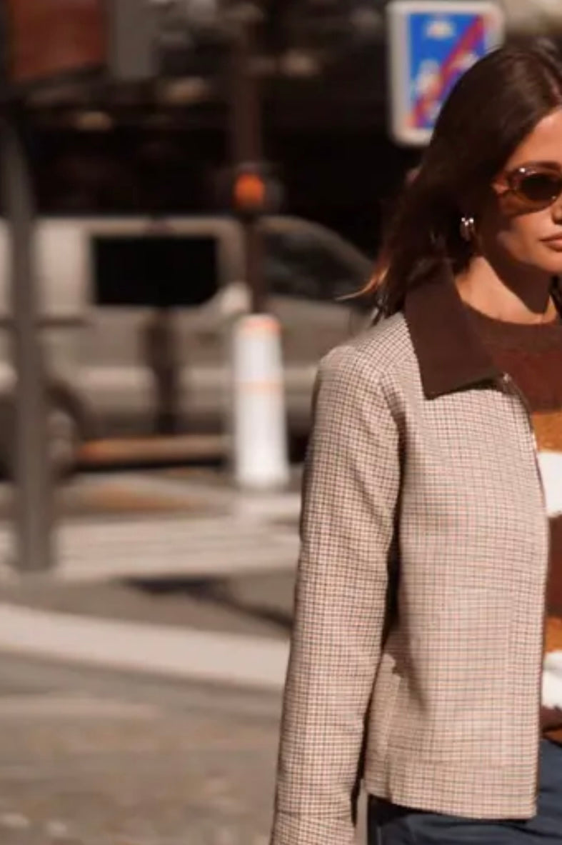 Hayley Vintage Check Short Jacket - Taupe