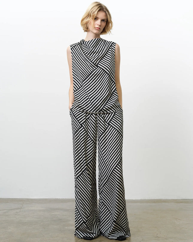 Striped Damasco Cowl Neck Tank