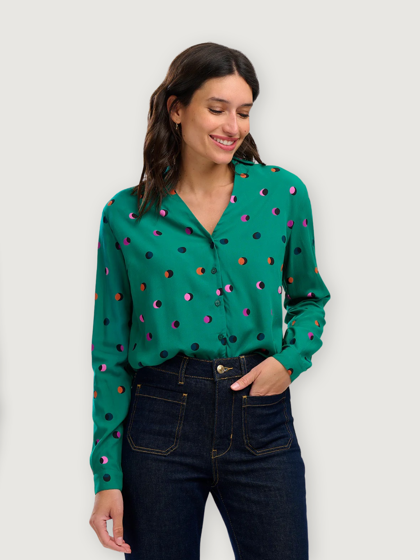 Sugarhill Brighton - Bretta Shirt - Green, Rainbow Shadow Polka