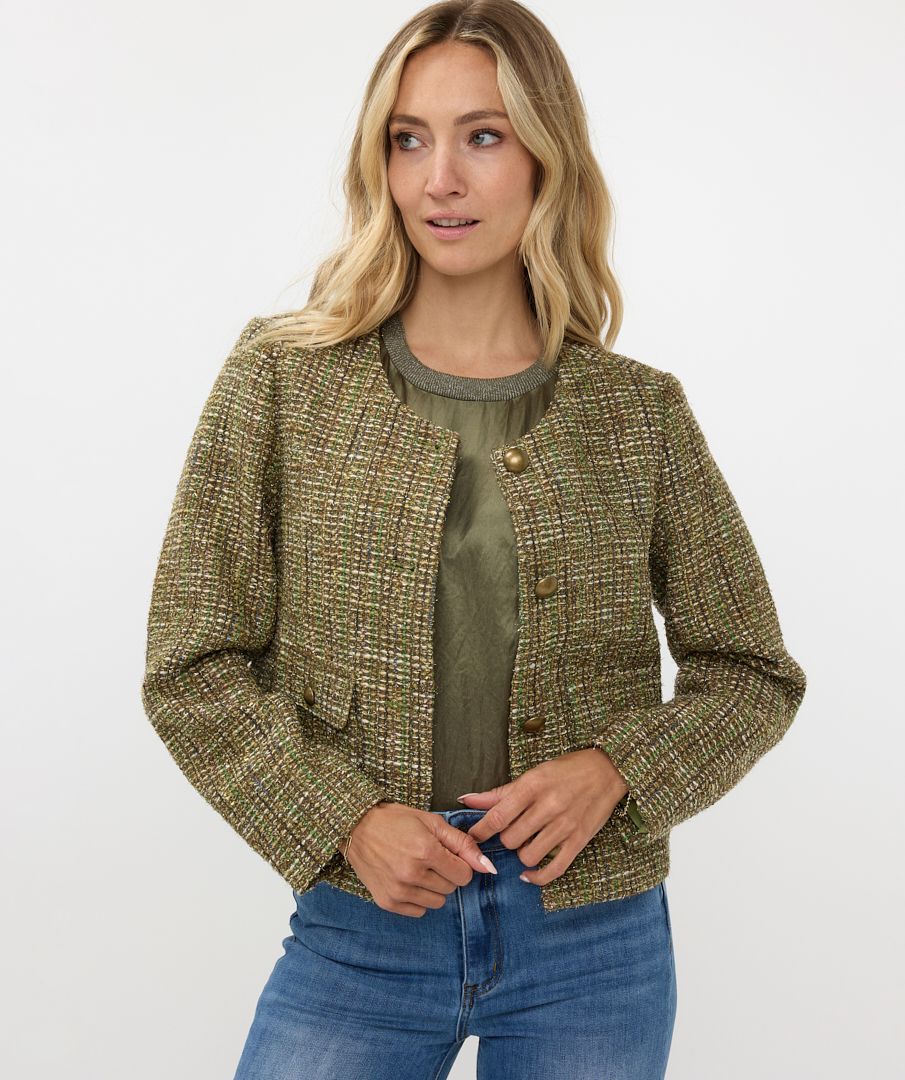 EsQualo - Tweed Blazer - Olive/Gold