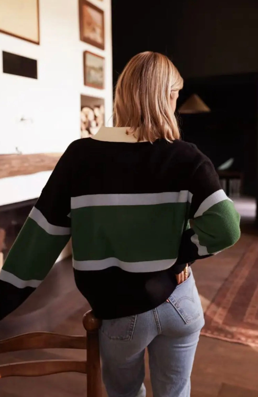 Dana Block Stripe Rugby Top - Green