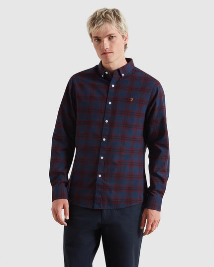 Brewer Check Oxford Shirt In Bordeaux