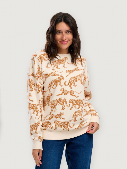 Sugarhill Brighton - Eadie Relaxed Sweatshirt - Cream, Large Leopard