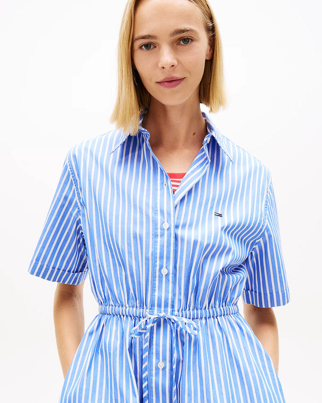Stripe Relaxed Poplin Mini Shirt Dress - Empire Blue Stripe
