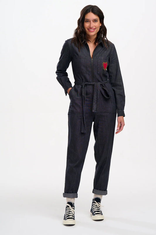 Sugarhill Brighton - Anwen Boilersuit - Washed Black, Heart Burst