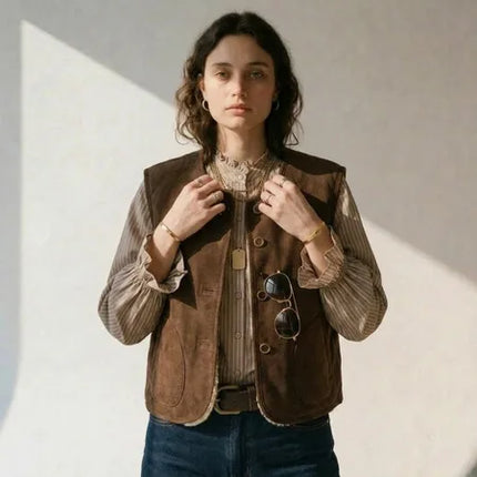 Reversible Suede / Borg Gilet - Chocolate