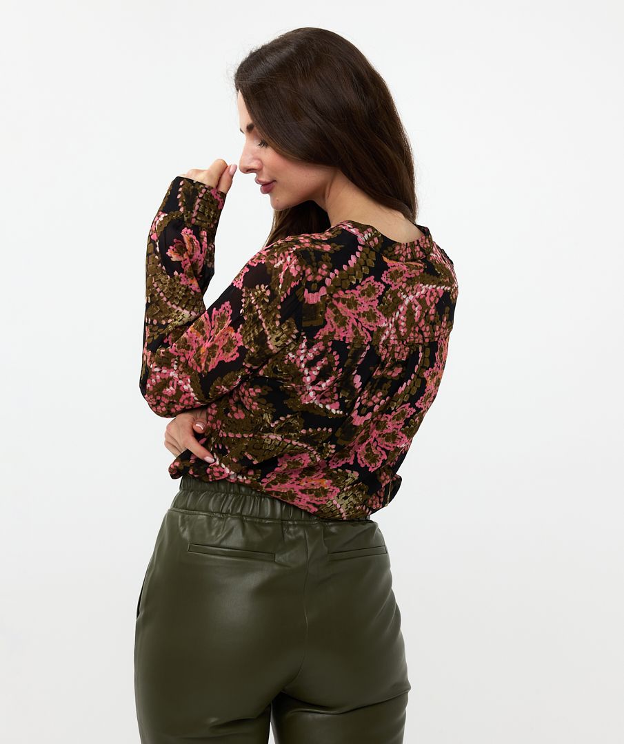 EsQualo - V-Neck Global Flower Blouse