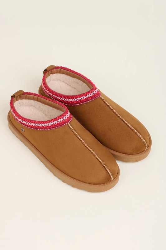 Cross Stitch Detail Slipper - Tan