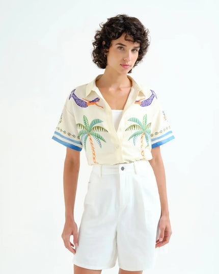 Palm & Mermaid Crepe Shirt