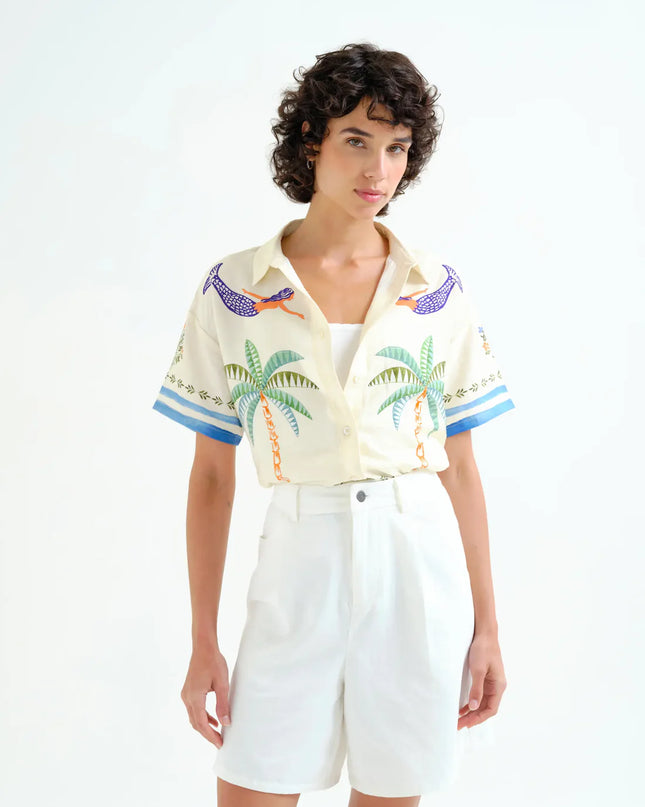 Palm & Mermaid Crepe Shirt