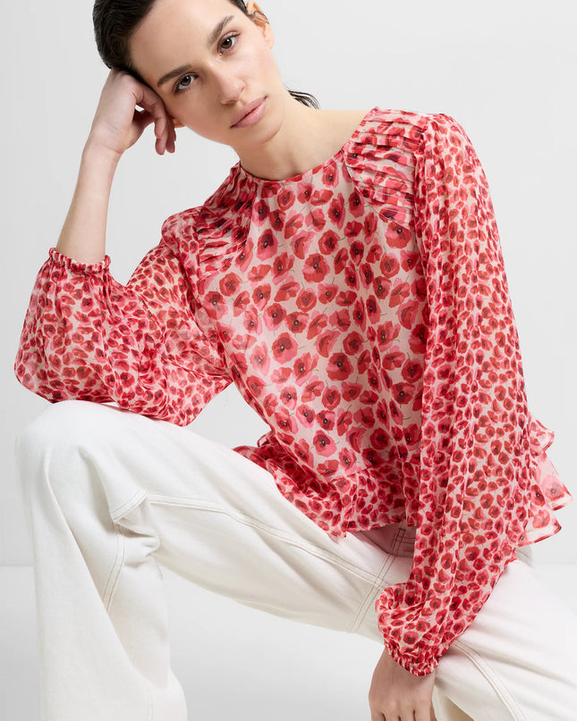 Poppy Enima Semi Sheer Top - Red Multi