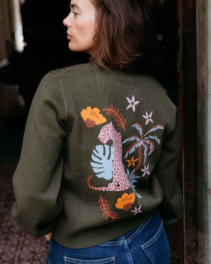 Adrian Cardigan - Khaki, Leopard Jungle