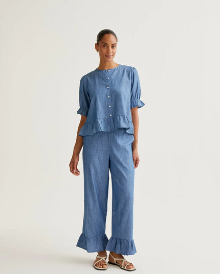 Denim Peplum Frill Chambray Trouser