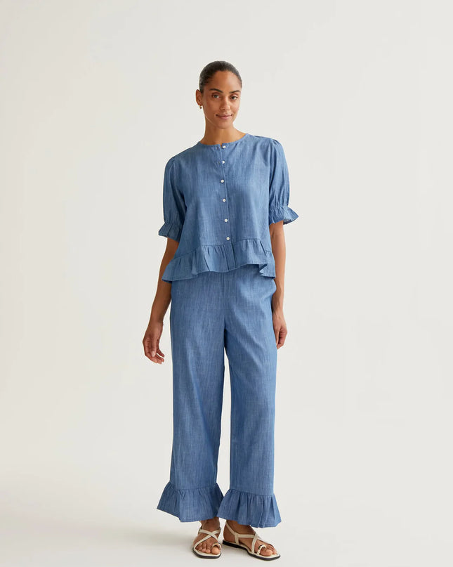 Denim Peplum Frill Chambray Trouser