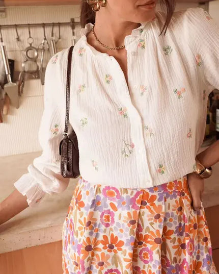 Lillie Gauze Floral Blouse - White