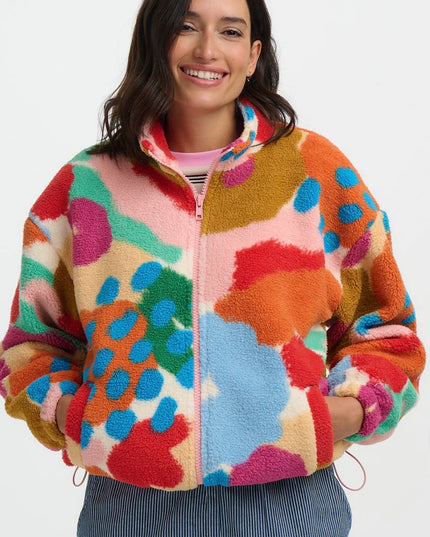 Hartley Zip Up Fleece - Off White/Multi, Abstract Floral