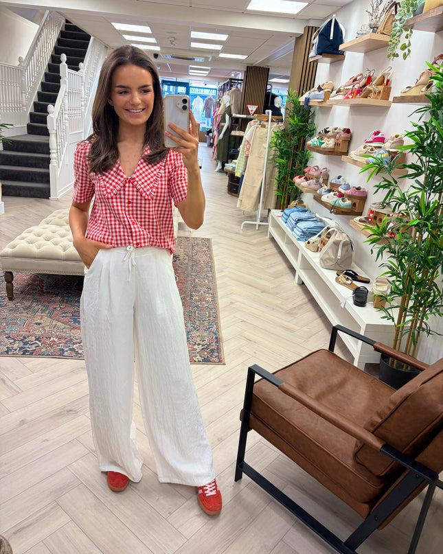 Gingham Peter Pan Blouse - Red