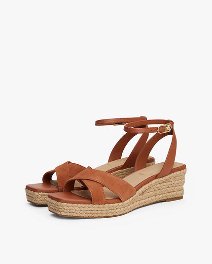 Leather/Suede Mix Wedge Espadrille - Cinnamon Bark