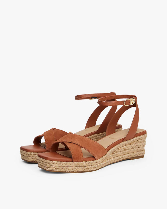 Leather/Suede Mix Wedge Espadrille - Cinnamon Bark