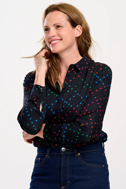 Sugarhill Brighton - Alora Shirt - Black, Rainbow Star Lattice