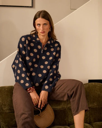 Monica Polka Dot Zip-Up Cardigan