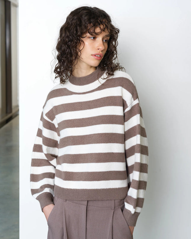 Larisa Knit Long Sleeve Jumper - Taupe/Porcelain