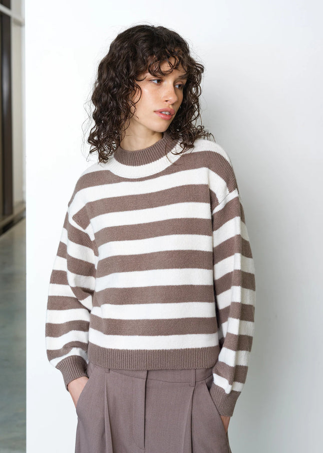Larisa Knit Long Sleeve Jumper - Taupe/Porcelain