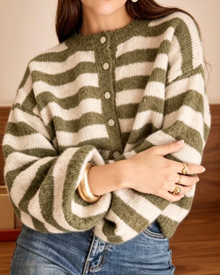 Emily Nautical Stripe Cardigan - Khaki
