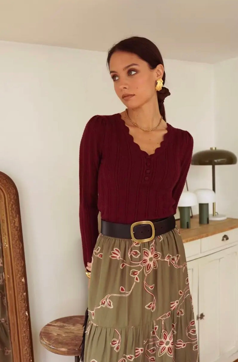 Allie Open Knit Top - Burgundy