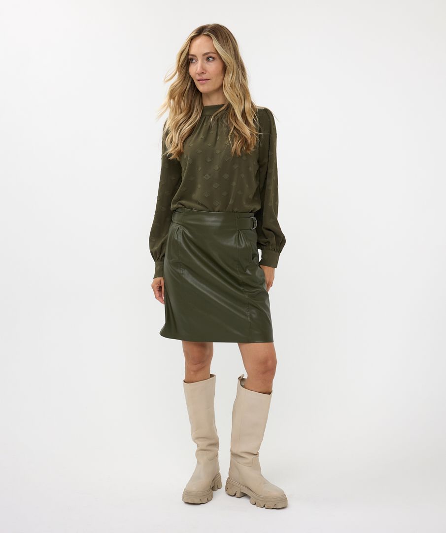 Esqualo - Plumetis Nigh Collar Blouse - Olive Green