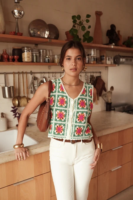 Julie Crochet V-Neck Top