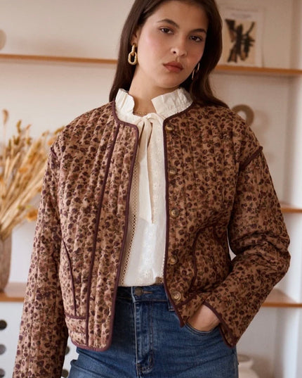 Millie Floral Quilted Jacket - Taupe